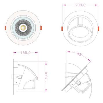 Kantelbare LED Downlight 30 Watt - COB - 3000Lm - Ø200x155mm - 30°