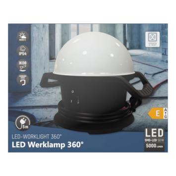 LED Werklamp Bol 50 Watt - 360° - 5000Lm - 5m kabel - extra stopcontact