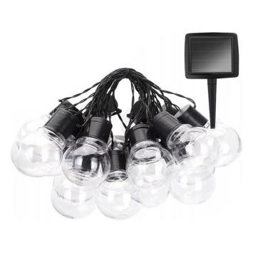 LED Lichtsnoer Solar - 10 transparante bollen - Warm wit - 3,35 m - IP44